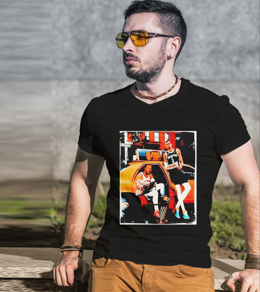 NBA Hoopers Jalen Brunson Victor Wembanyama Spurs Knicks Crossover Comic Style Street Scene T-Shirt