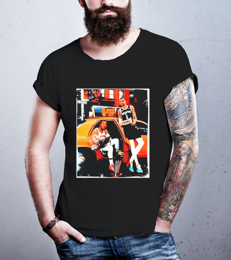NBA Hoopers Jalen Brunson Victor Wembanyama Spurs Knicks Crossover Comic Style Street Scene T-Shirt