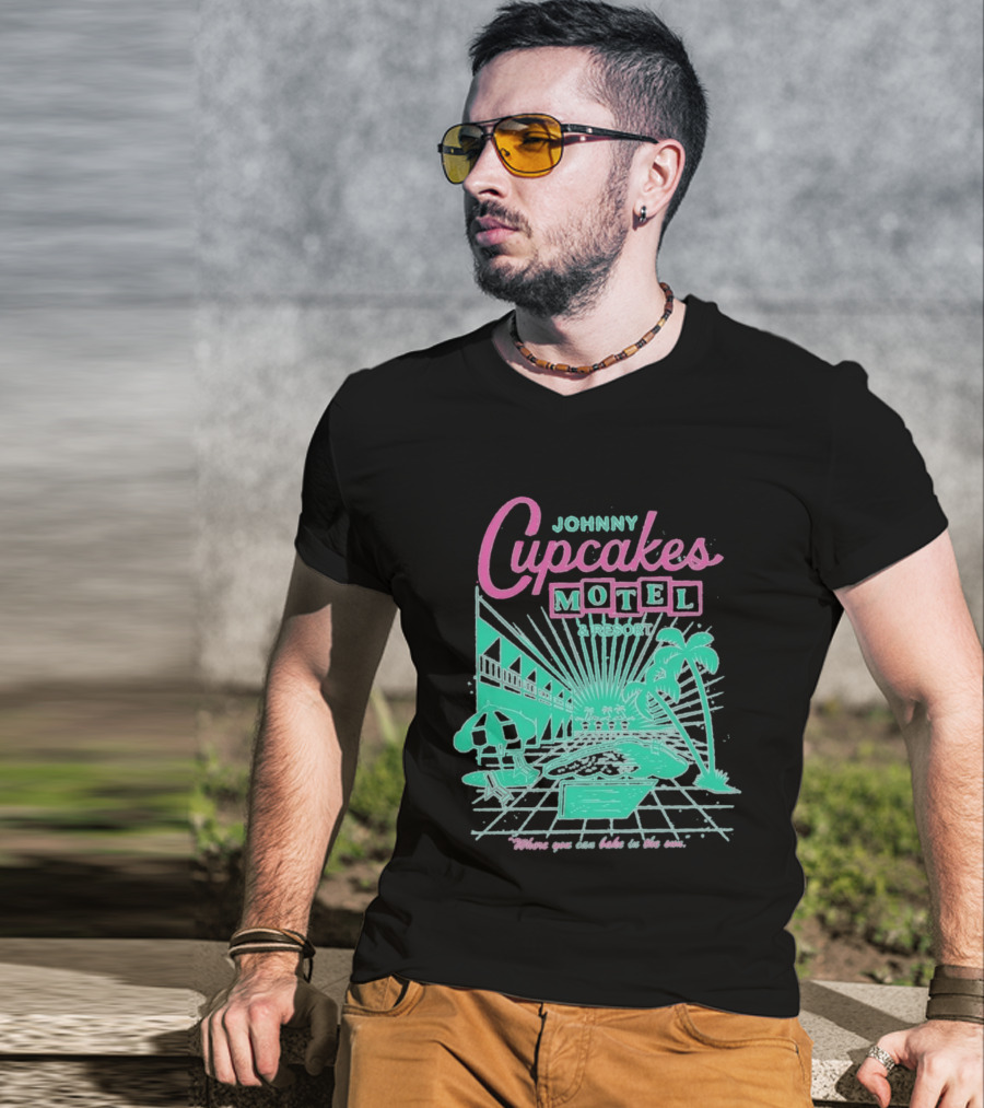 Johnny Cupcakes Motel Retro Resort Poolside Vibes Bake In The Sun Experience T-Shirt