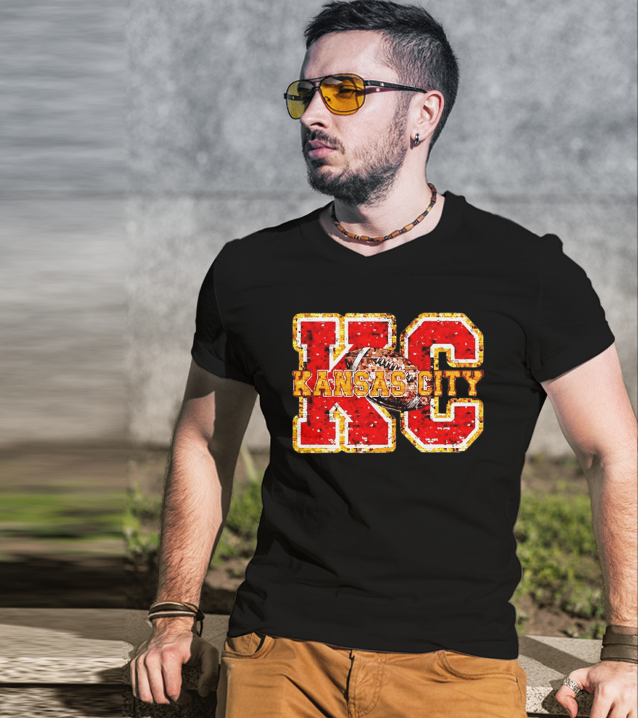 Kansas City Chiefs Football KC Faux Sequin T-Shirt