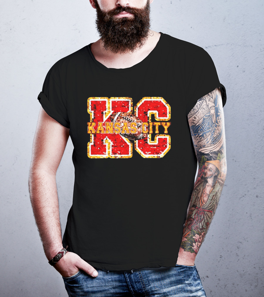 Kansas City Chiefs Football KC Faux Sequin T-Shirt