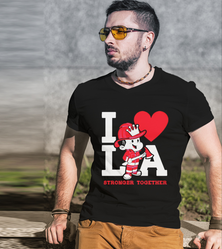 I Love LA Firefighter Stronger Together T-Shirt