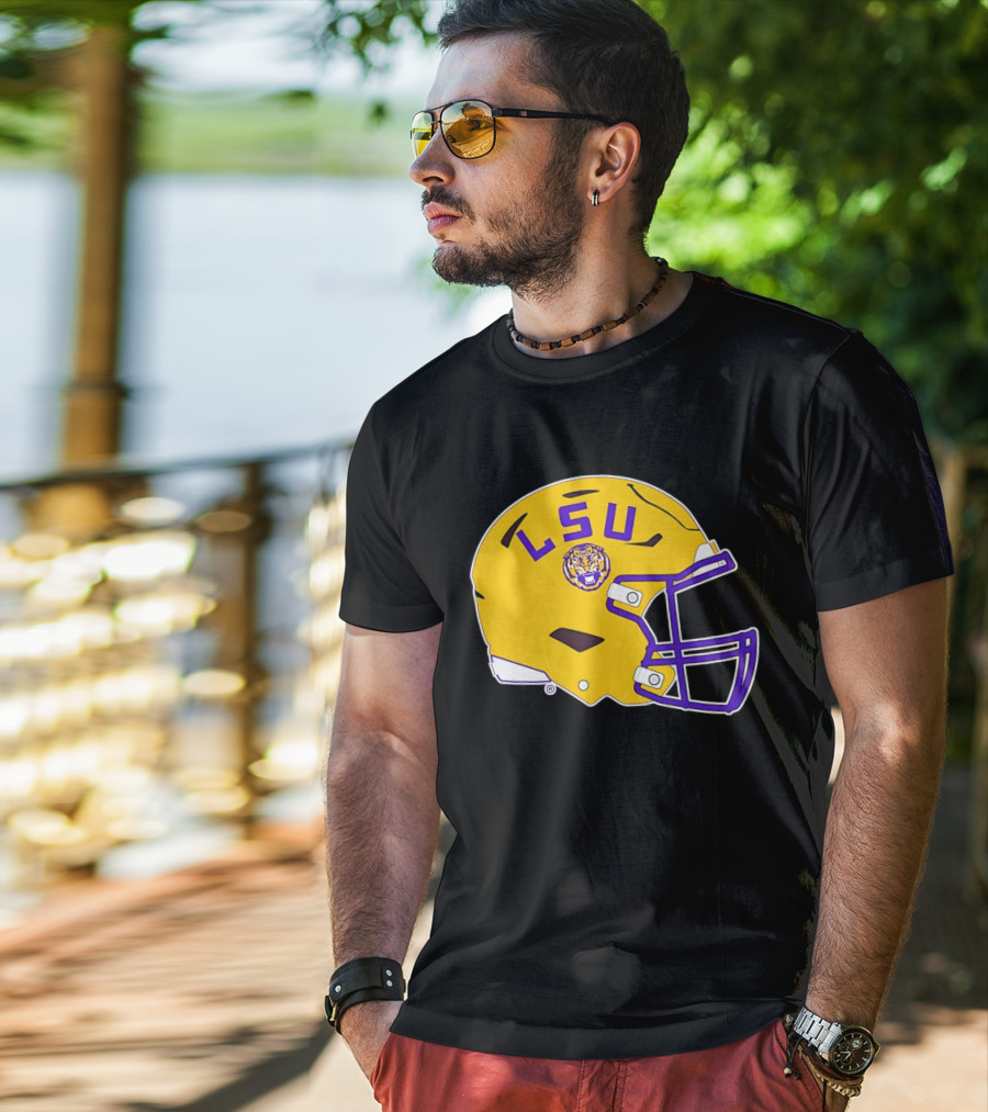 LSU Tigers Football Helmet Yellow Purple Team T-Shirt