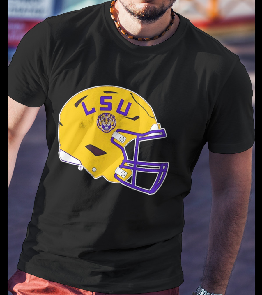 LSU Tigers Football Helmet Yellow Purple Team T-Shirt