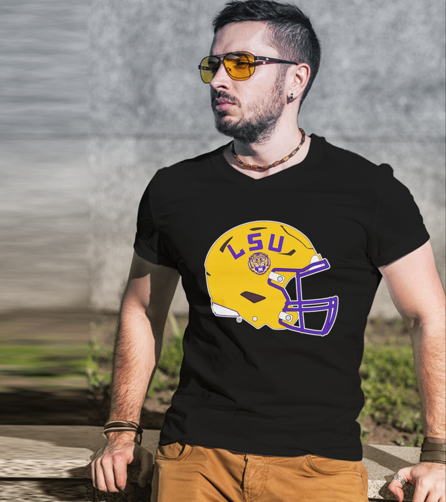 LSU Tigers Football Helmet Yellow Purple Team T-Shirt