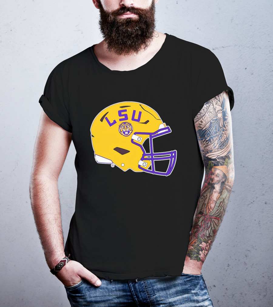 LSU Tigers Football Helmet Yellow Purple Team T-Shirt