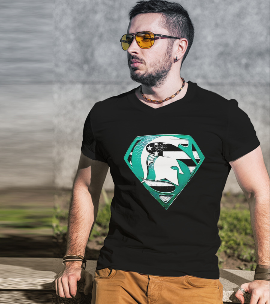Michigan State Spartans Superman American Flag T-Shirt