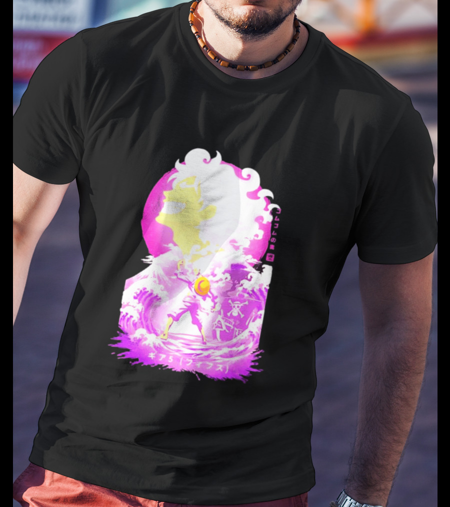 Monkey D. Luffy Gear 5 Gomu Gomu No Mi Waves One Piece Pink Aesthetic T-Shirt