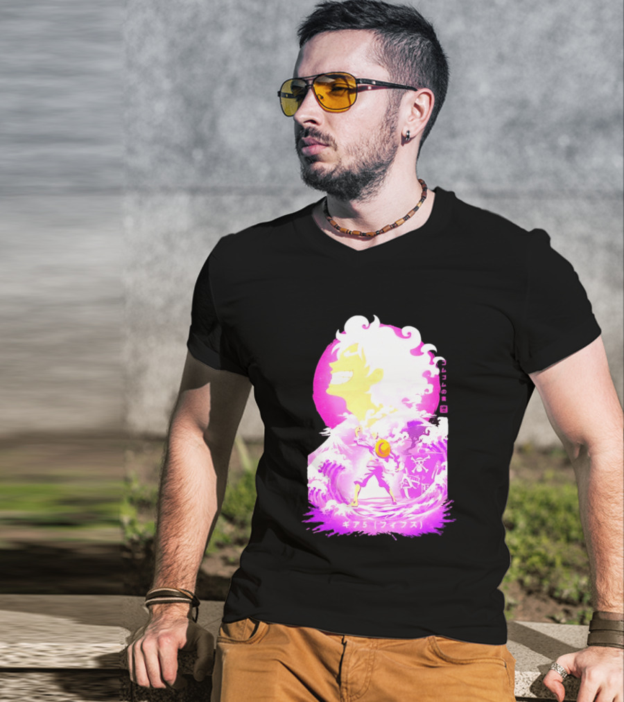 Monkey D. Luffy Gear 5 Gomu Gomu No Mi Waves One Piece Pink Aesthetic T-Shirt