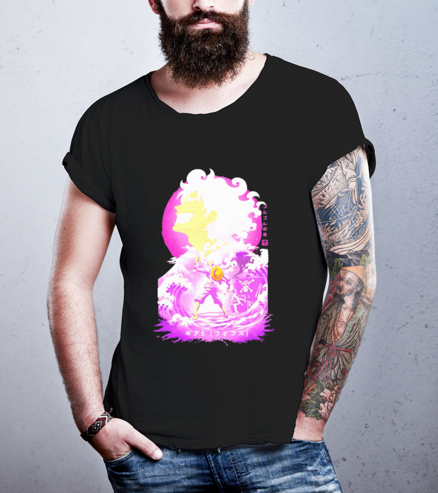 Monkey D. Luffy Gear 5 Gomu Gomu No Mi Waves One Piece Pink Aesthetic T-Shirt