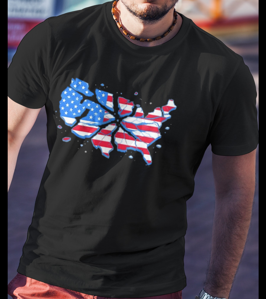 United States Of America Fractured Map Stars And Stripes T-Shirt