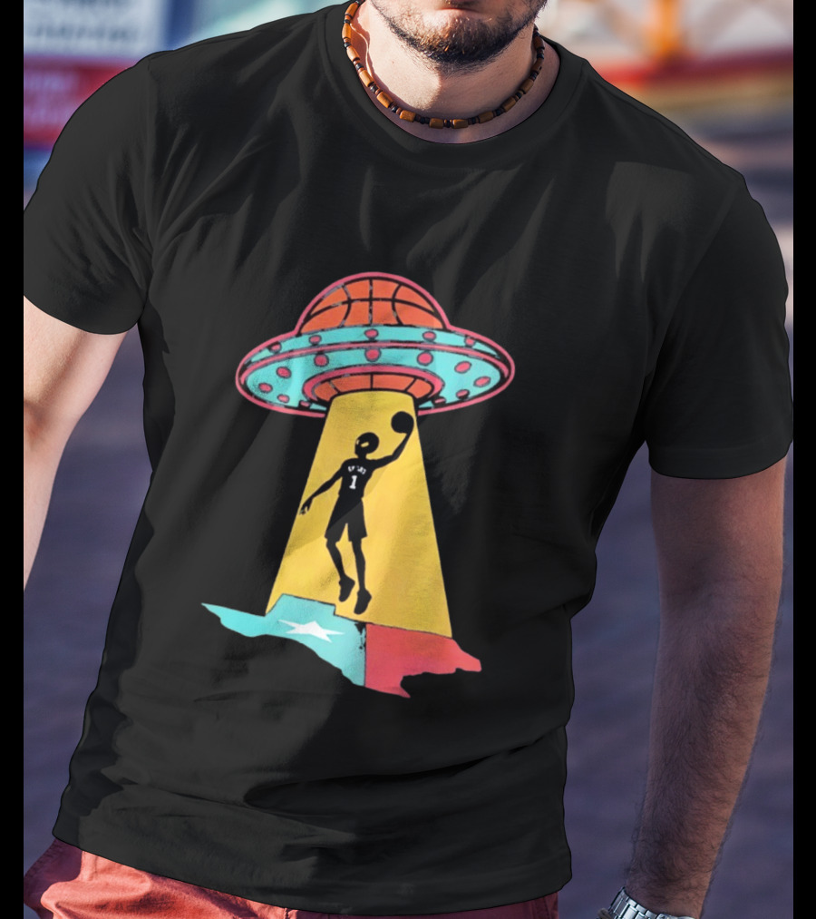 Victor Wembanyama San Antonio Spurs UFO Abduction Texas Flag Basketball T-Shirt