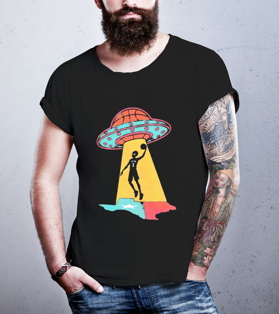 Victor Wembanyama San Antonio Spurs UFO Abduction Texas Flag Basketball T-Shirt