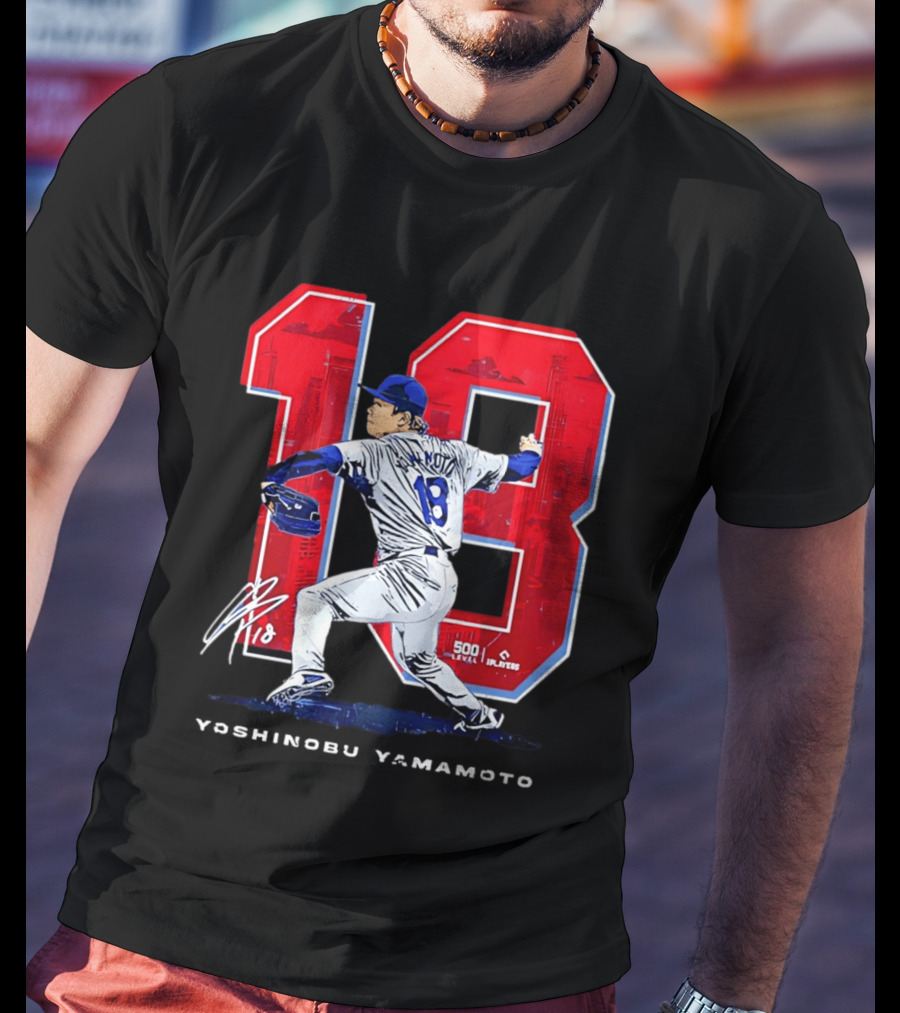 Yoshinobu Yamamoto 18 Los Angeles Dodgers Signature Japanese Pitcher T-Shirt