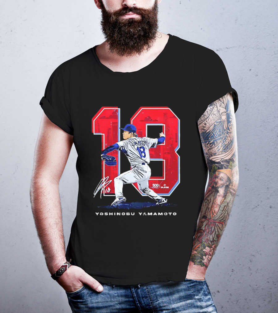 Yoshinobu Yamamoto 18 Los Angeles Dodgers Signature Japanese Pitcher T-Shirt
