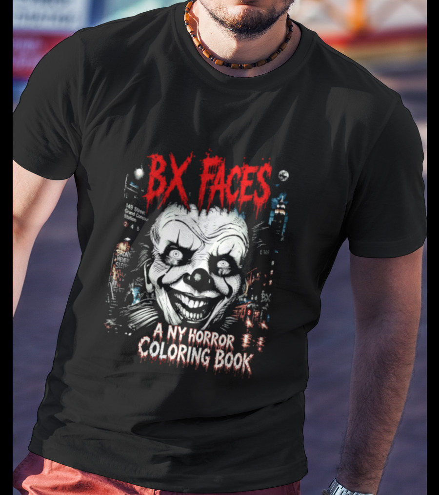 Bx Faces NY Horror Creepy Clown Coloring Book T-Shirt