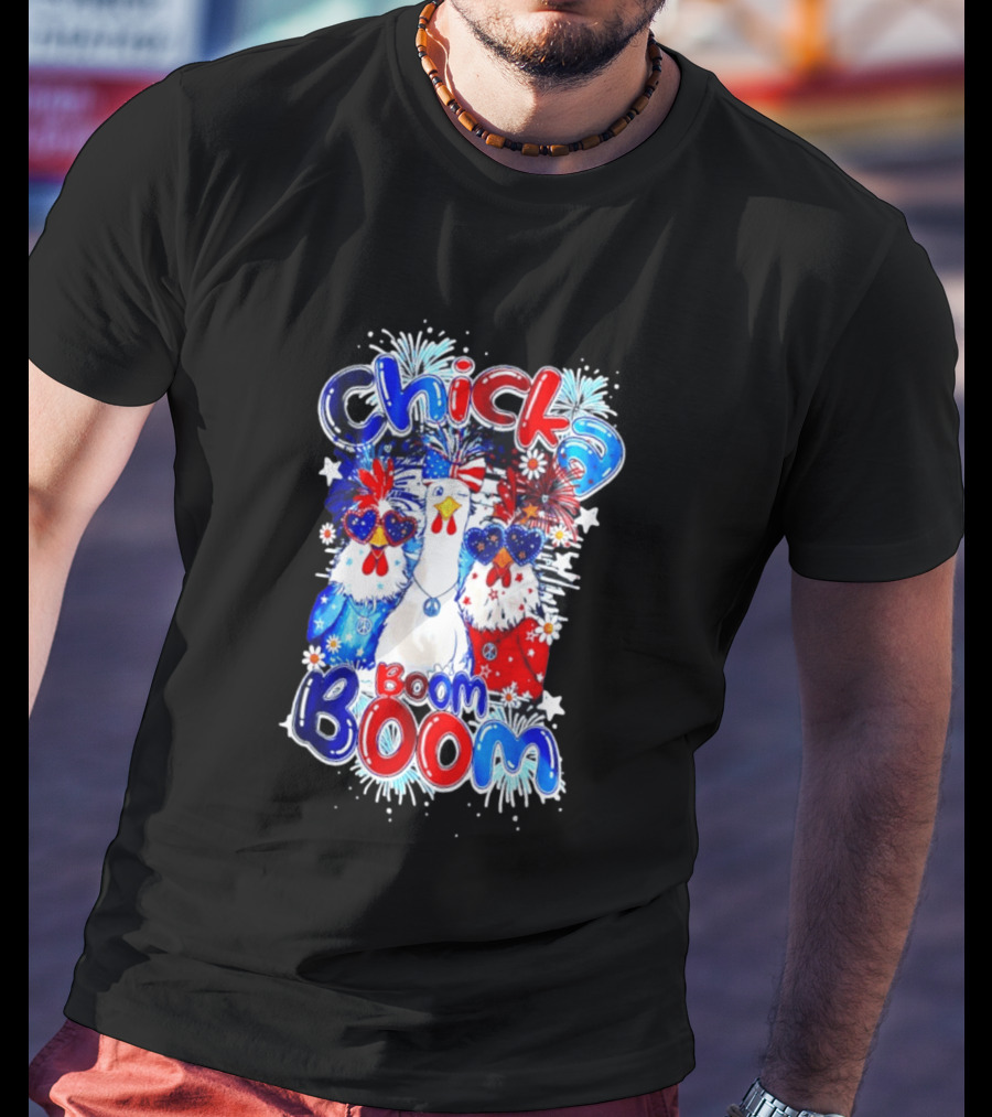 Chicka Boom Boom Patriotic Chickens With Headbands And Peace Signs T-Shirt