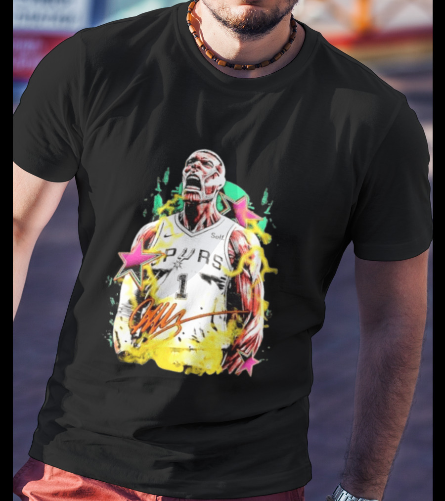 Victor Wembanyama San Antonio Spurs Attack On Titan Colossal Titan Spurs 1 Self Signature T-Shirt