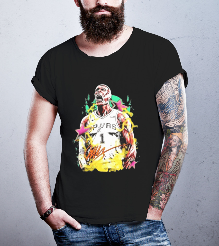 Victor Wembanyama San Antonio Spurs Attack On Titan Colossal Titan Spurs 1 Self Signature T-Shirt