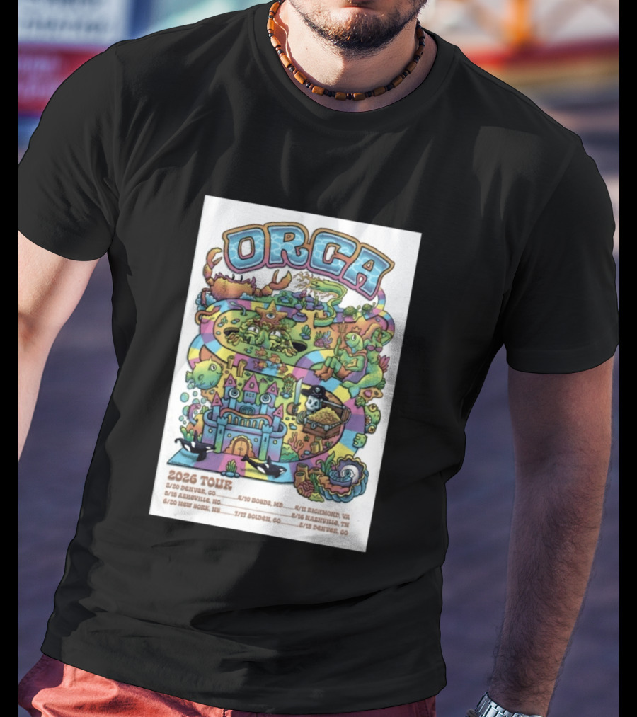 ORCA 2026 Tour Colorful Adventure Map Denver Asheville New York Boise Richmond Nashville Golden T-Shirt