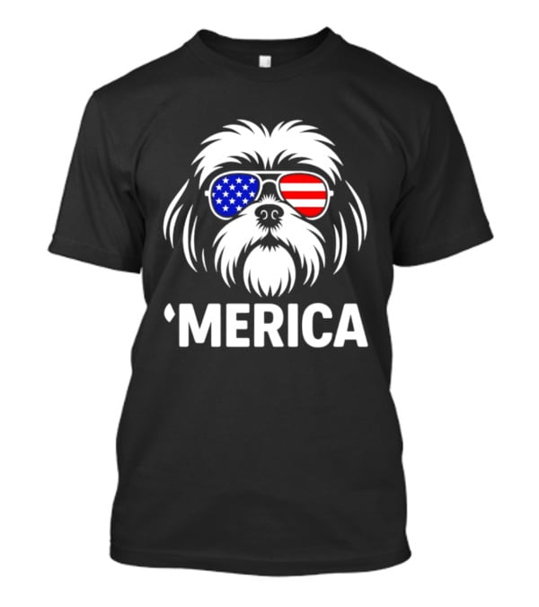 Shih Tzu Dog 'Merica American Flag Sunglasses T-Shirt