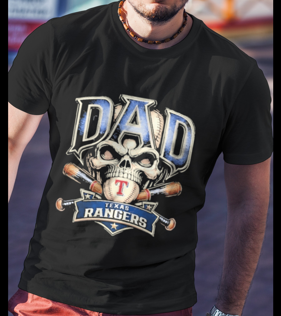 Dad Skull Baseball Crossed Bats Texas Rangers T-Shirt