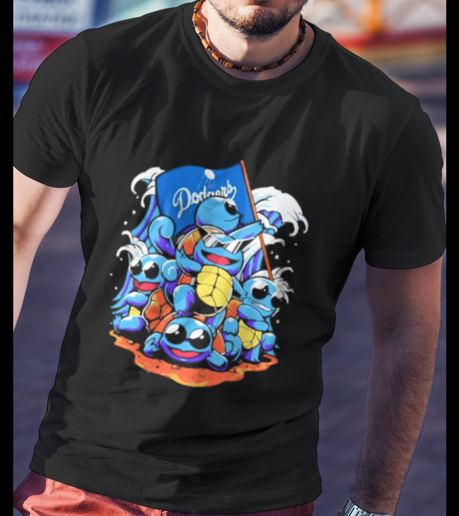 Squirtle Squad Dodgers Blue Flag Los Angeles Pokémon Collaboration T-Shirt