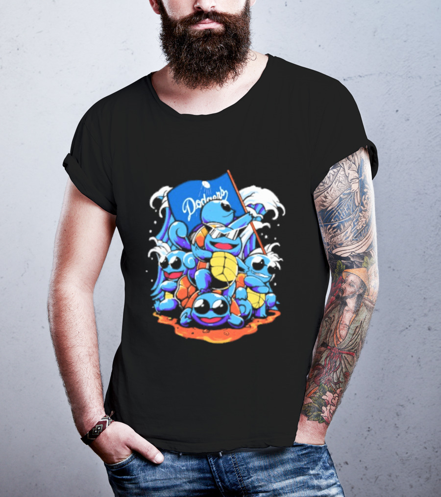 Squirtle Squad Dodgers Blue Flag Los Angeles Pokémon Collaboration T-Shirt
