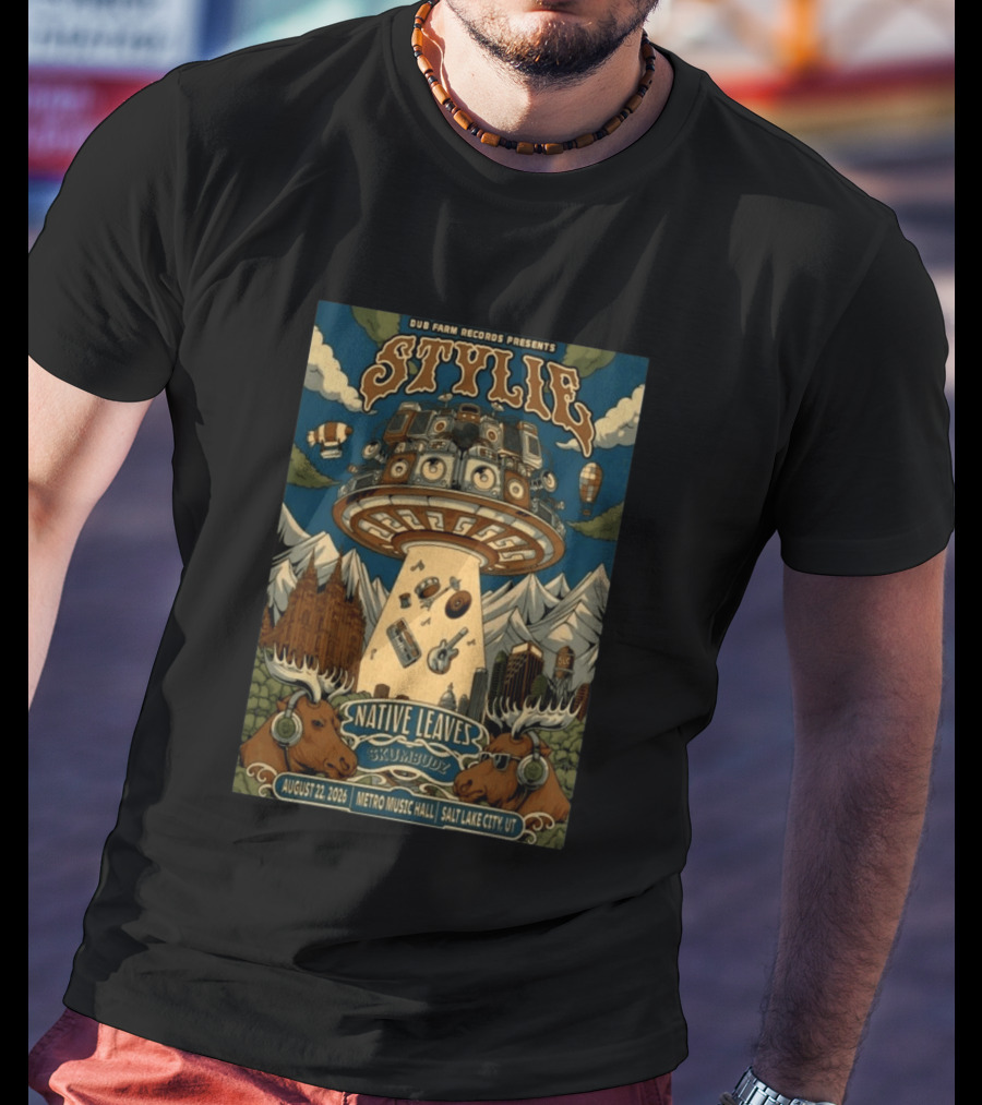 Dub Farm Records Presents Stylie Native Leaves Skumbudz Salt Lake City UT August 22 2026 Metro Music Hall T-Shirt