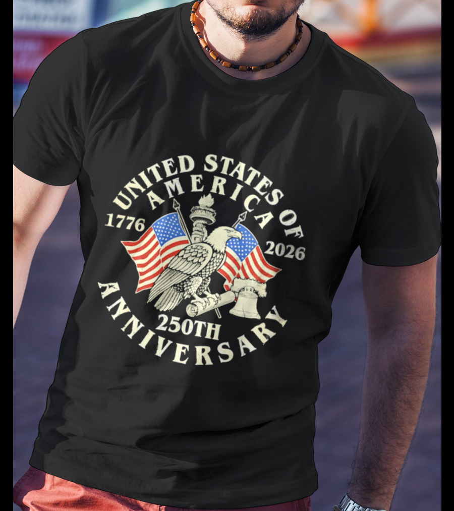 United States Of America 1776 2026 250th Anniversary Eagle Flag Bell T-Shirt
