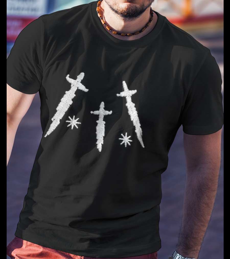 Swords Of Revealing Light Hat Symbolic White Sword Trio And Stars T-Shirt