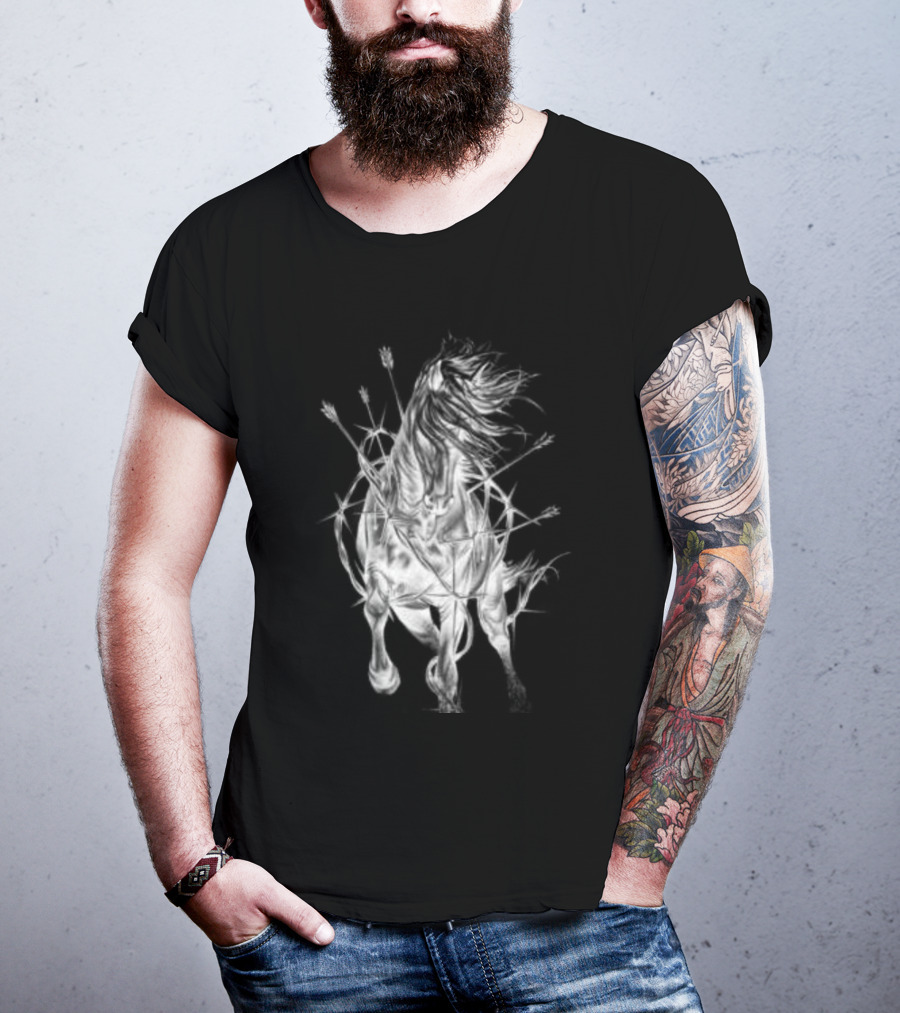 Zero Skateboards Store Wild Heart Black Horse And Flowers T-Shirt