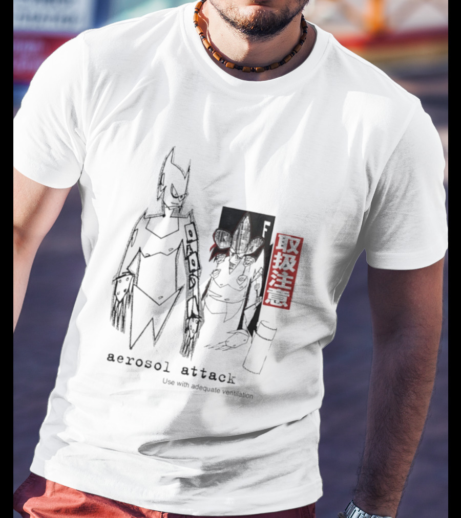 Aerosol Attack Use With Adequate Ventilation Japanese Text Robots T-Shirt