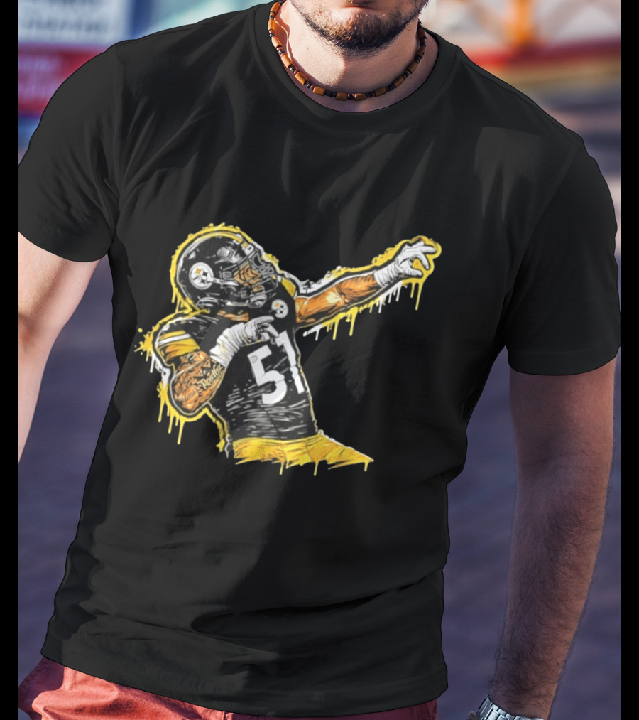 Nick Herbig 51 Pittsburgh Steelers Celebratory Pose Football Player Drawing T-Shirt