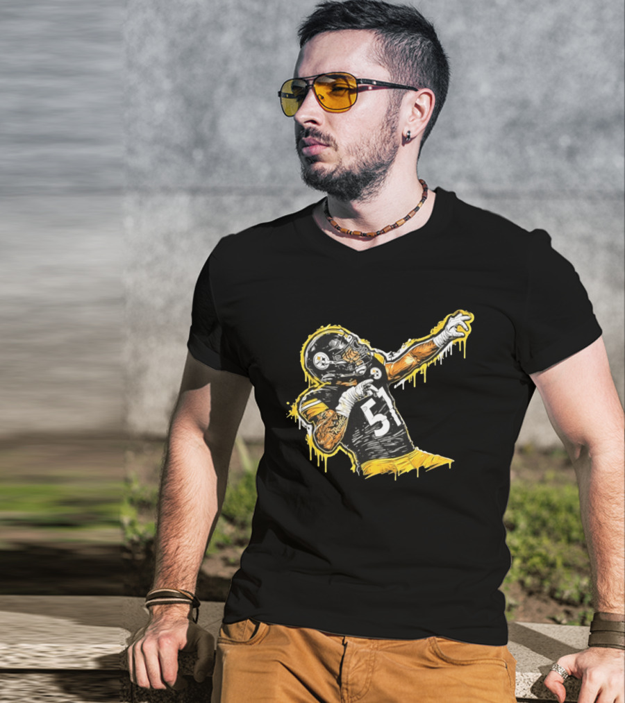 Nick Herbig 51 Pittsburgh Steelers Celebratory Pose Football Player Drawing T-Shirt