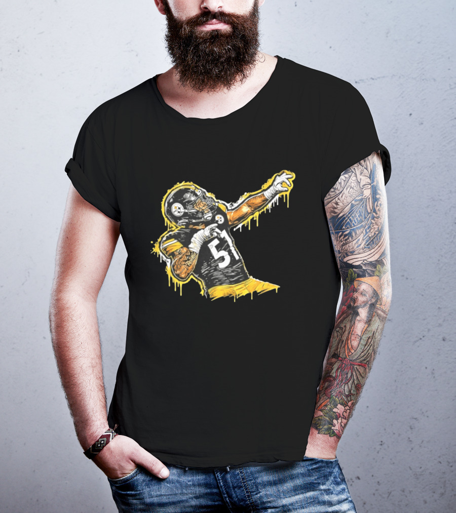 Nick Herbig 51 Pittsburgh Steelers Celebratory Pose Football Player Drawing T-Shirt
