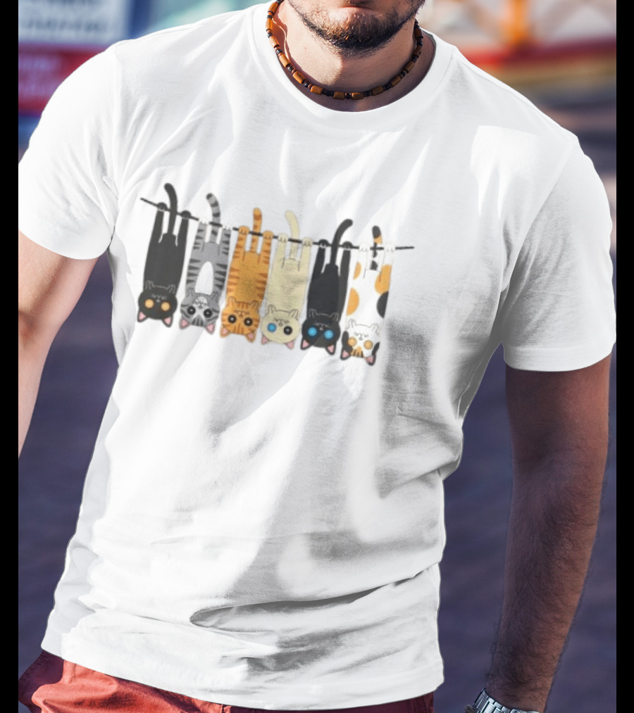 Hanging Cats On Clothesline For Cat Lover Enthusiasts T-Shirt