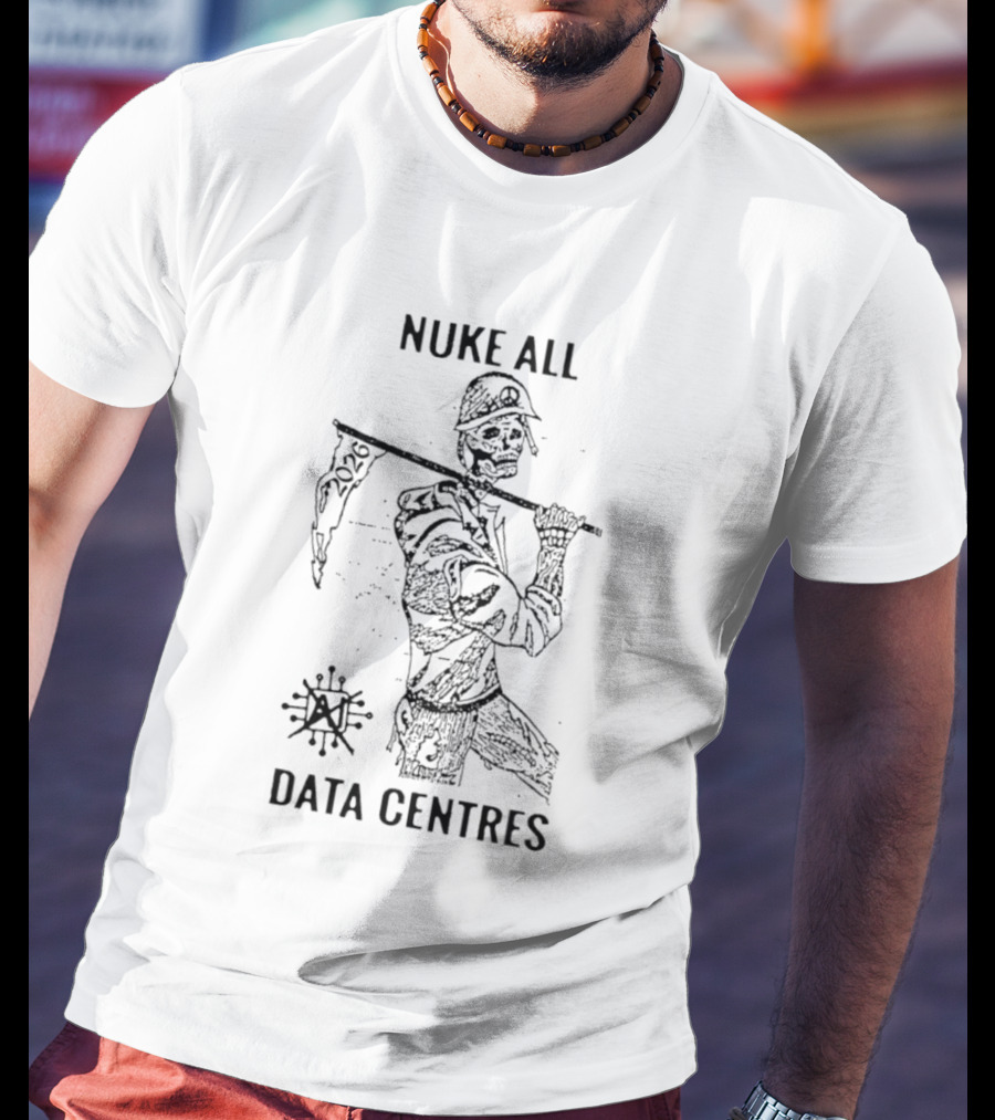 Nuke All Data Centres 2026 Anti Tech Dystopian Skeleton Soldier Flag T-Shirt