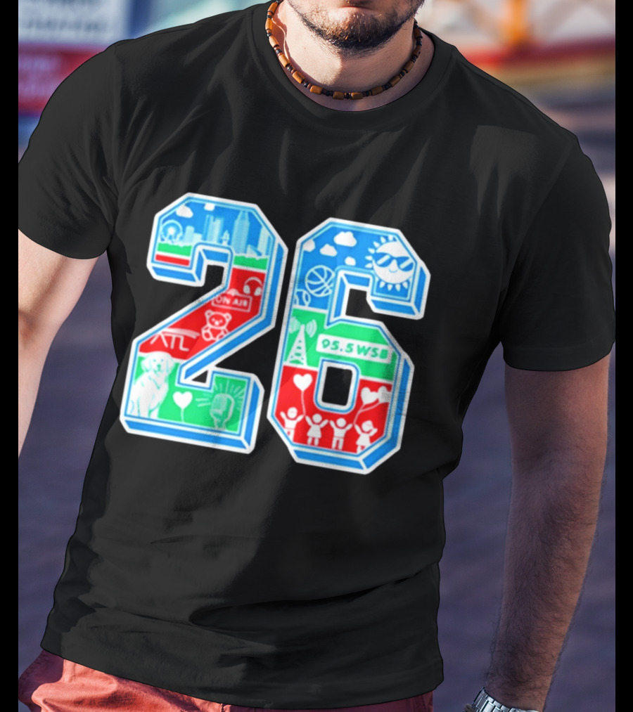 26th Annual WSB Care A Thon 95.5 WSB ATL Skyline Basketball Teddy Bear Radio Sun T-Shirt
