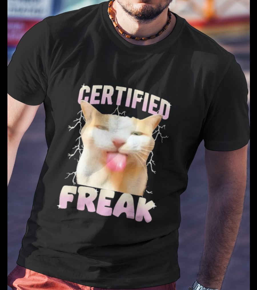 Certified Freak Cat Meme Humor Cursed Cats Eat Cement T-Shirt