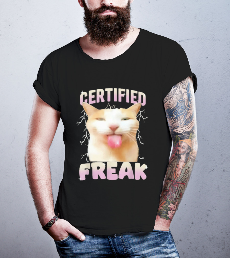 Certified Freak Cat Meme Humor Cursed Cats Eat Cement T-Shirt