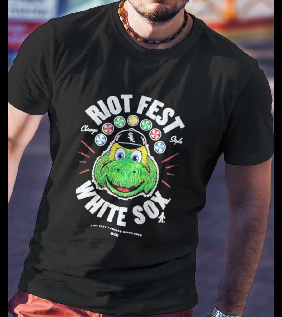 Riot Fest Chicago Style White Sox Collab With Green Mascot And Candy Circles T-Shirt