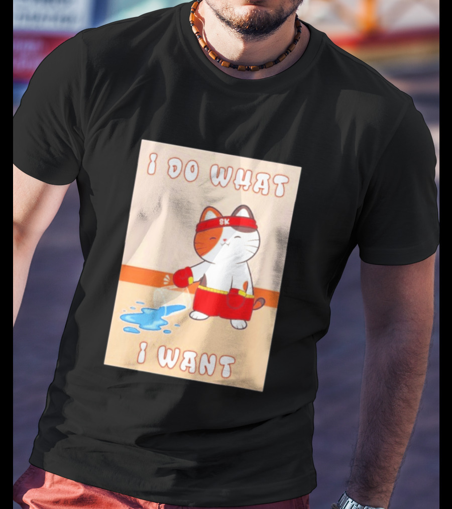 I Do What I Want Boxing Cat Spilled Water Red Gloves T-Shirt