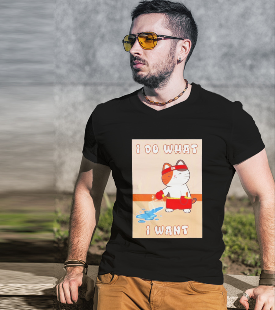 I Do What I Want Boxing Cat Spilled Water Red Gloves T-Shirt
