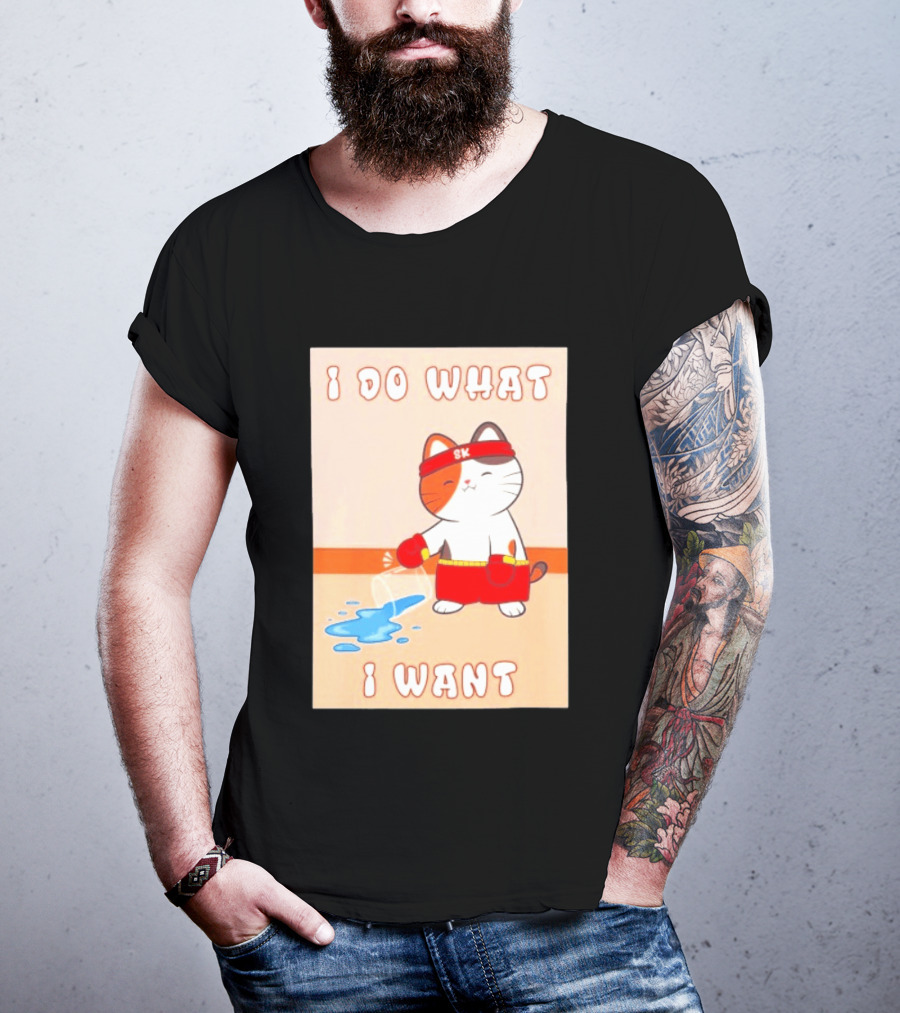 I Do What I Want Boxing Cat Spilled Water Red Gloves T-Shirt