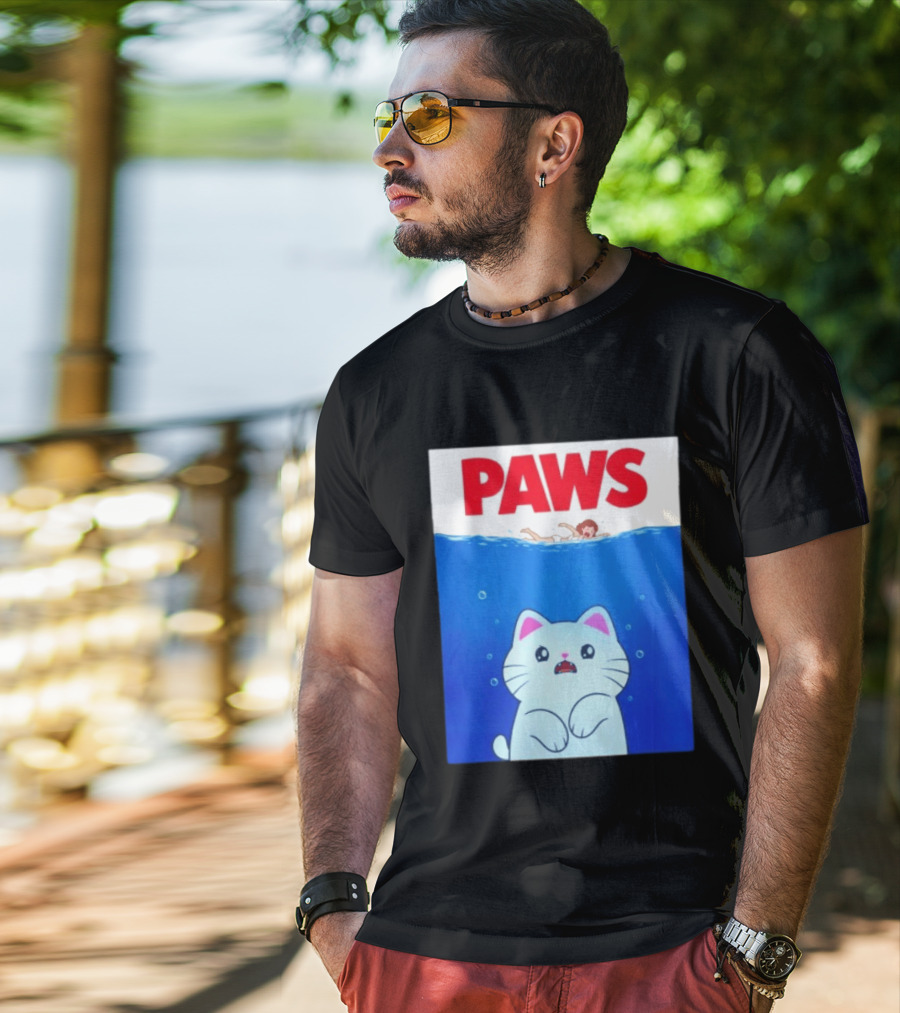 Paws Cat Parody Movie Jaws T-Shirt