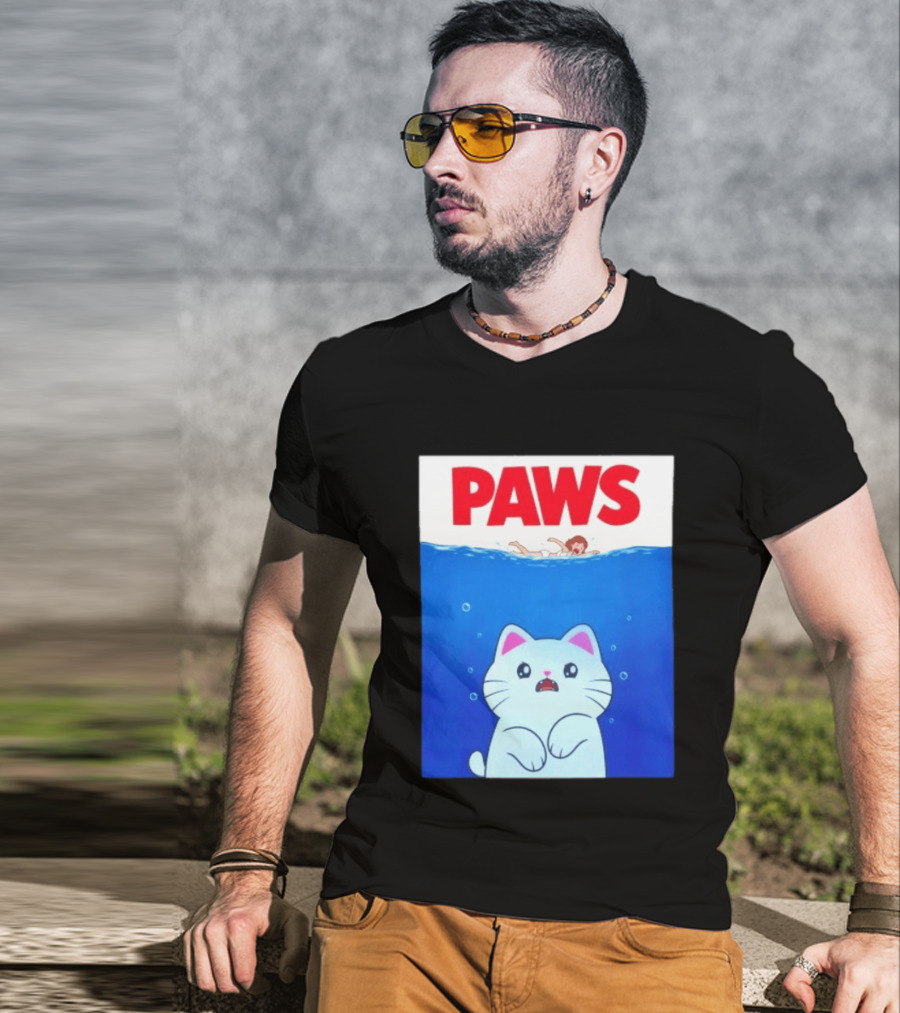 Paws Cat Parody Movie Jaws T-Shirt