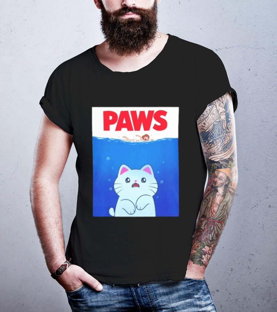 Paws Cat Parody Movie Jaws T-Shirt