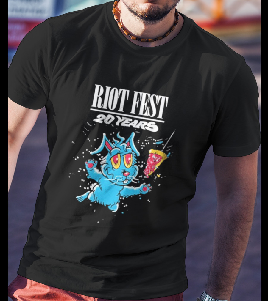 RIOT FEST 20 Years Blue Bunny And Pizza Slice Celebration T-Shirt