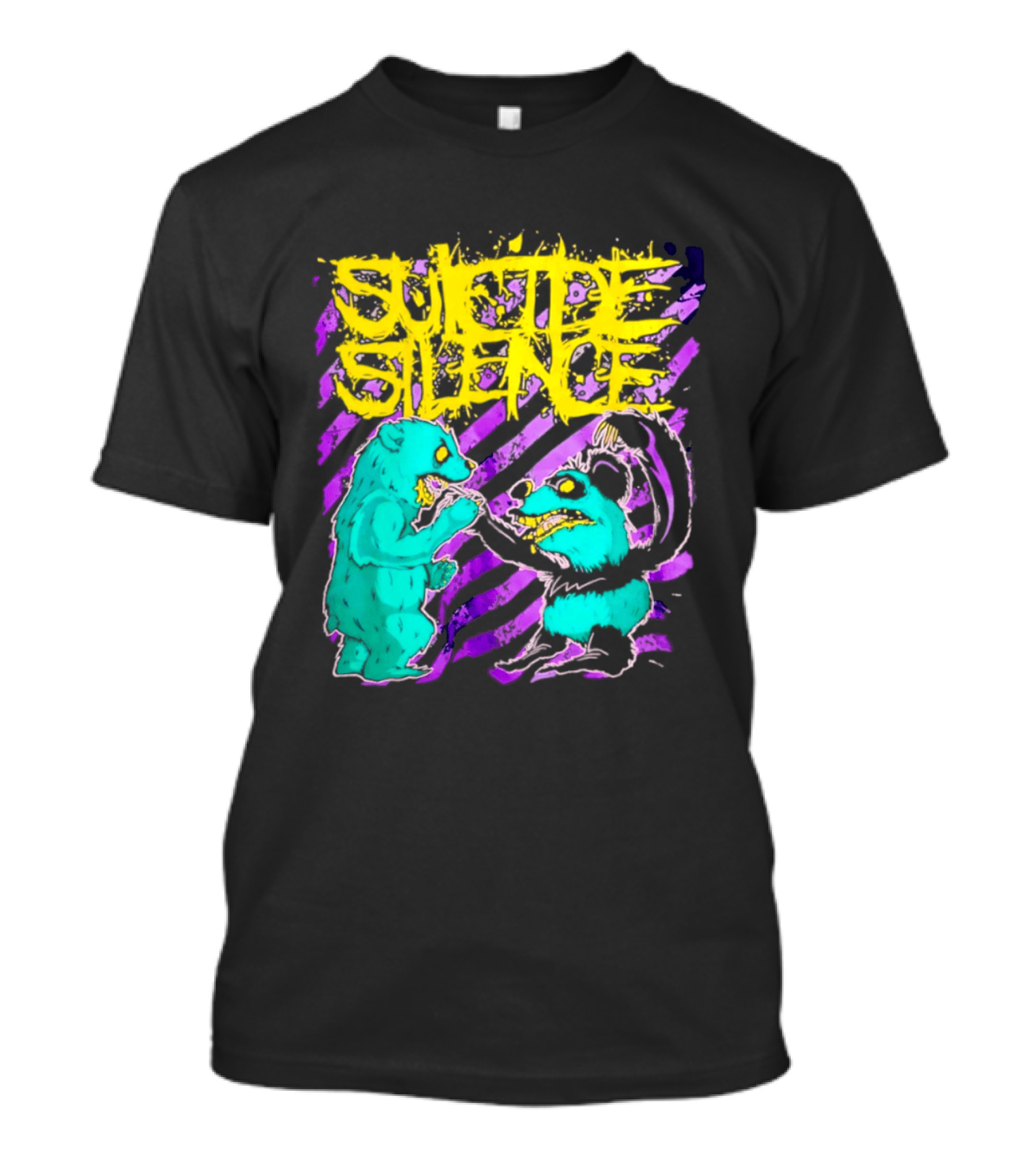 Suicide Silence Bears And Pandas Face Off In Striped Painting T-Shirt